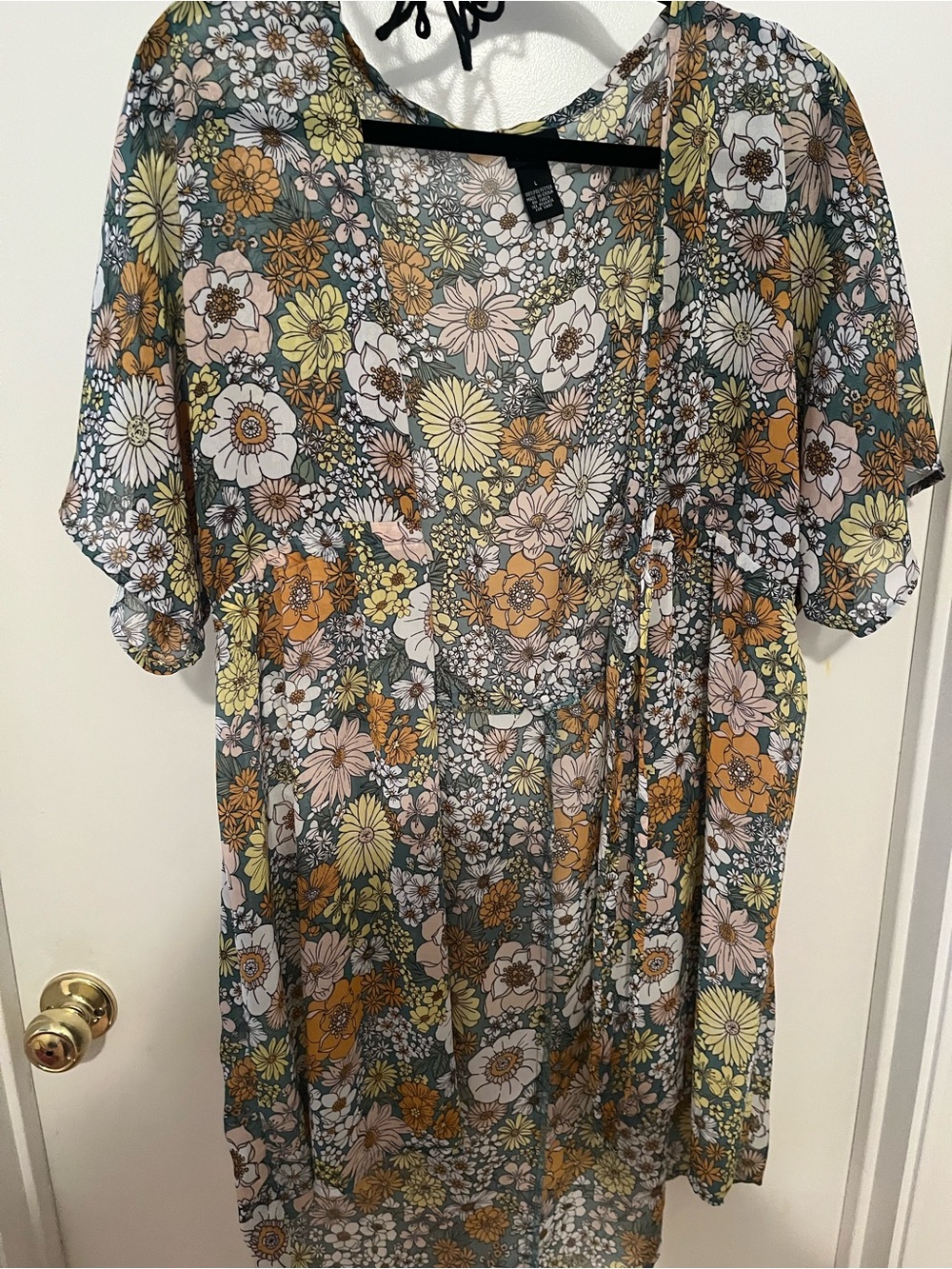 Rue21 Floral Short-Sleeve Dress in Olive, Mustard, Cream, and Brown